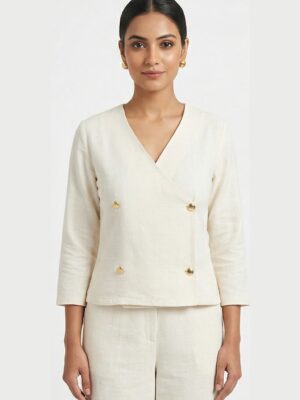 Double-Breasted Wrap V-Neck Blazer