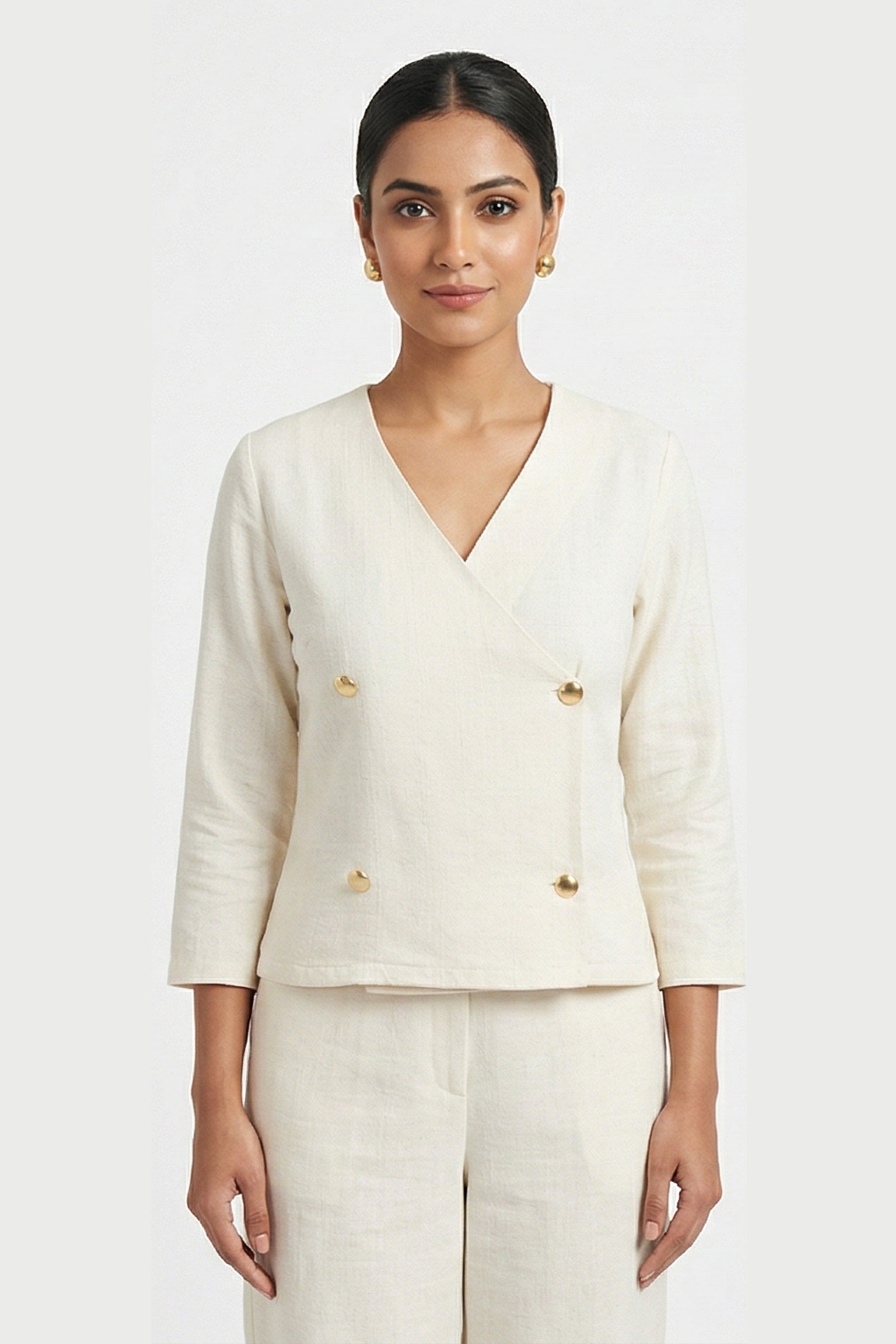 Double-Breasted Wrap V-Neck Blazer