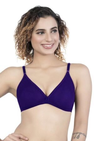1-113.jpg LUNAIN Mani Women's Non Padded Non Wired Cotton Lycra Fabric Bra with Special Broad Strap (Blue)