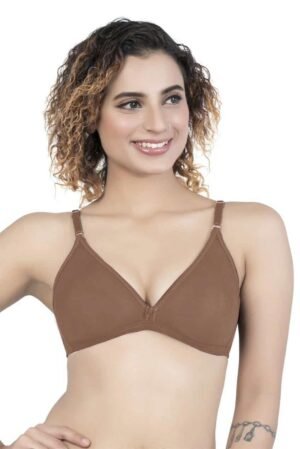 1-114.jpg LUNAIN Mani Women's Non Padded Non Wired Cotton Lycra Fabric Bra with Special Broad Strap (Brown)