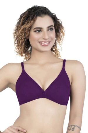 1-118.jpg LUNAIN Mani Women's Non Padded Non Wired Cotton Lycra Fabric Bra with Special Broad Strap (Purple)