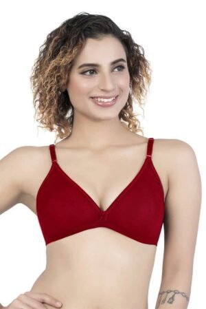 1-119.jpg LUNAIN Mani Women's Non Padded Non Wired Cotton Lycra Fabric Bra with Special Broad Strap (Red)