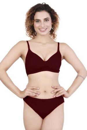 1-12.jpg LUNAIN Lingerie Set with Full Coverage | Non-Padded Bra and Hipster Panty (Maroon)