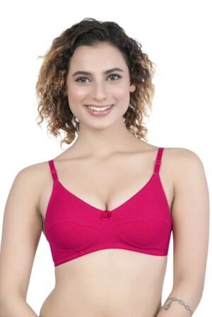 1-128.jpg LUNAIN Milance Women's Non Padded Non Wired Cotton Lycra Fabric Bra with Special Broad Strap (Pink)