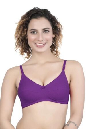 1-129.jpg LUNAIN Milance Women's Non Padded Non Wired Cotton Lycra Fabric Bra with Special Broad Strap (Purple)