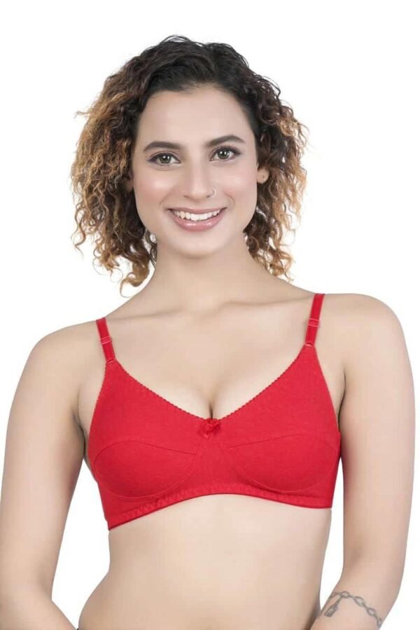 1-130.jpg LUNAIN Milance Women's Non Padded Non Wired Cotton Lycra Fabric Bra with Special Broad Strap (Red)