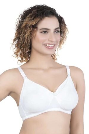 1-132.jpg LUNAIN Moulded Spacer Cup Feeding Bra | Nursing Bra with Full Coverage Bra | Lightweight, Breathable & Sweat-Resistant | Non-Wired & Non-Padded (White)