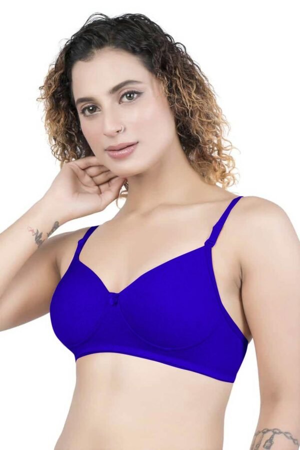1-71.jpg LUNAIN Demi Pad Women's Lina Salwar-Kameez Knitted Molded Cup Regular Fit Bra Cotton Non Padded Wire Free (Blue)