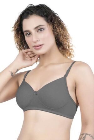 1-72.jpg LUNAIN Demi Pad Women's Lina Salwar-Kameez Knitted Molded Cup Regular Fit Bra Cotton Non Padded Wire Free (Gray)