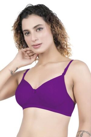 1-74.jpg LUNAIN Demi Pad Women's Lina Salwar-Kameez Knitted Molded Cup Regular Fit Bra Cotton Non Padded Wire Free (Purple)