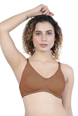 1-85.jpg LUNAIN Kavya Women's Lina Salwar-Kameez Knitted Molded Cup Regular Fit Bra Cotton Non Padded Wire Free (Brown)
