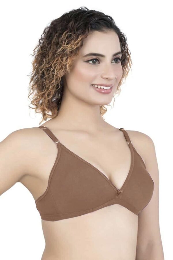 2-114.jpg LUNAIN Mani Women's Non Padded Non Wired Cotton Lycra Fabric Bra with Special Broad Strap (Brown)