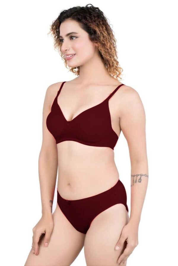 LUNAIN Lingerie Set with Full Coverage | Non-Padded Bra and Hipster Panty (Maroon)