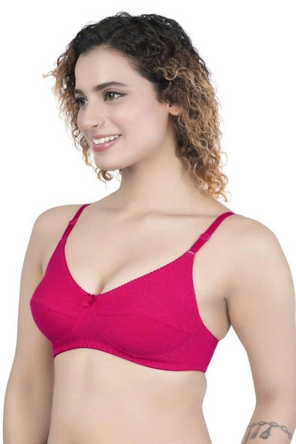2-128.jpg LUNAIN Milance Women's Non Padded Non Wired Cotton Lycra Fabric Bra with Special Broad Strap (Pink)