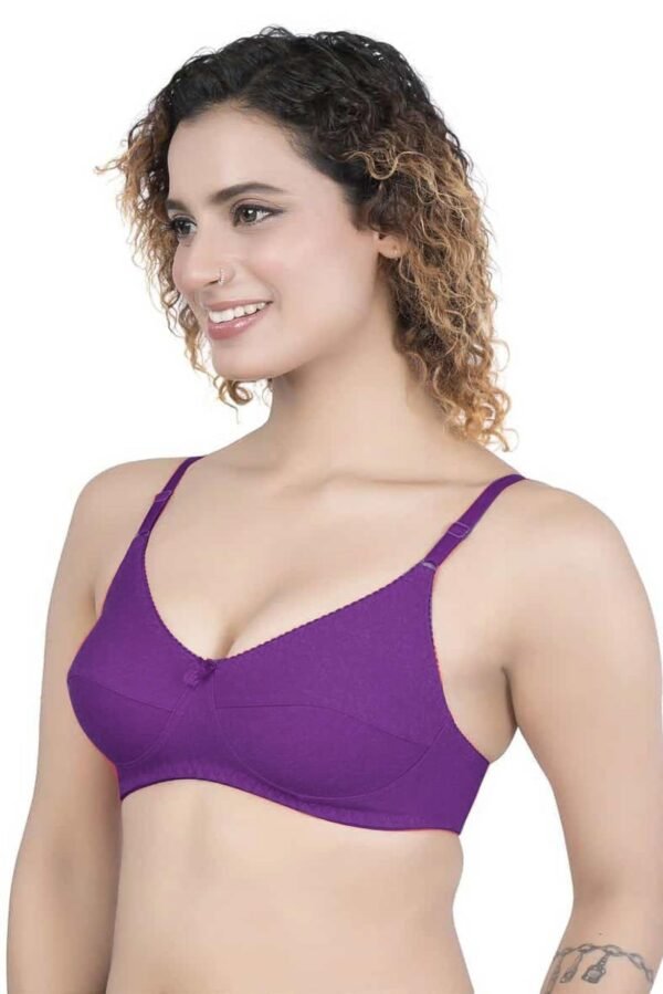 LUNAIN Milance Women's Non Padded Non Wired Cotton Lycra Fabric Bra with Special Broad Strap (Purple)