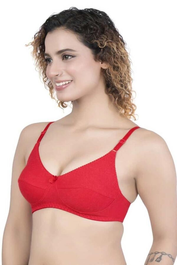 2-130.jpg LUNAIN Milance Women's Non Padded Non Wired Cotton Lycra Fabric Bra with Special Broad Strap (Red)