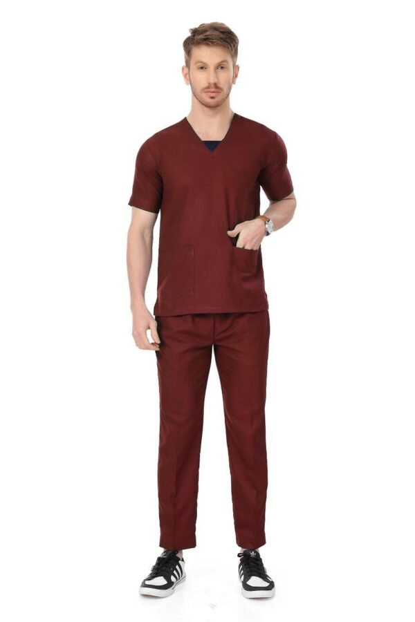2-20.jpg LUNAIN Scrub Suits for Doctors | OT Dress | Dentists and Healthcare Professionals (Men) (Maroon)
