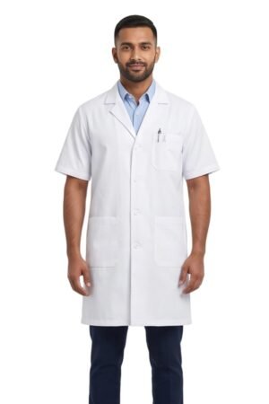 M-labcoat-half-white-1 LUNAIN Half Sleeves Lab Coat for Man (White)