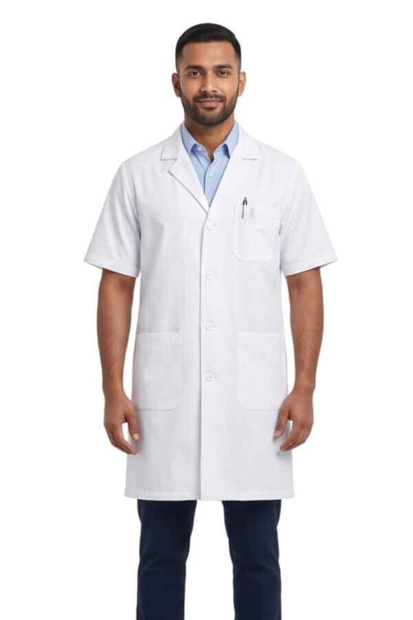 M-labcoat-half-white-1 LUNAIN Half Sleeves Lab Coat for Man (White)